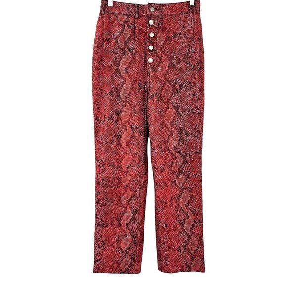 L’Academie The Serpent Leather Pants In Snake Red Women’s Size S High Rise Boho - Picture 2 of 12